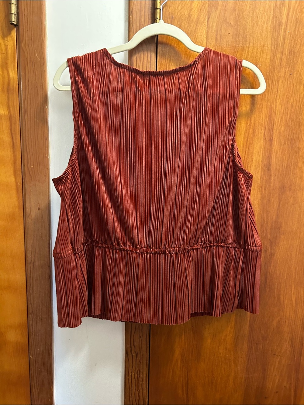 Nine West Rust-Red Pleated V-Neck Tie-Front Tank - Picture 2 of 7